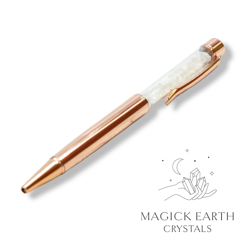 Opalite Crystal Gemstone Chip Pens with Bright Rose Gold Finish