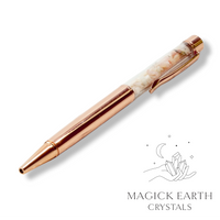 Pink Dendritic Opal Crystal Gemstone Chip Pens with Bright Rose Gold Finish