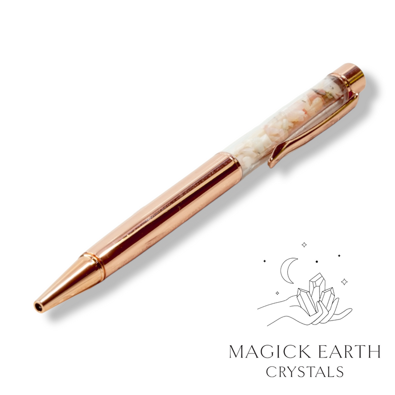 Pink Dendritic Opal Crystal Gemstone Chip Pens with Bright Rose Gold Finish