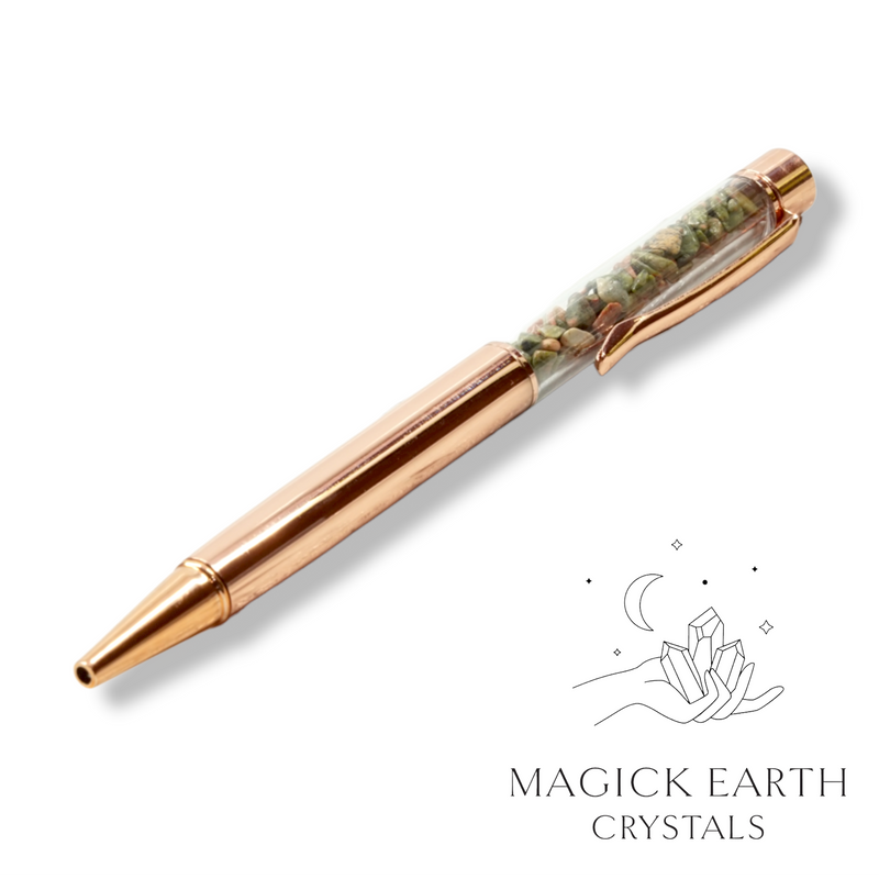 Unakite Crystal Gemstone Chip Pens with Bright Rose Gold Finish