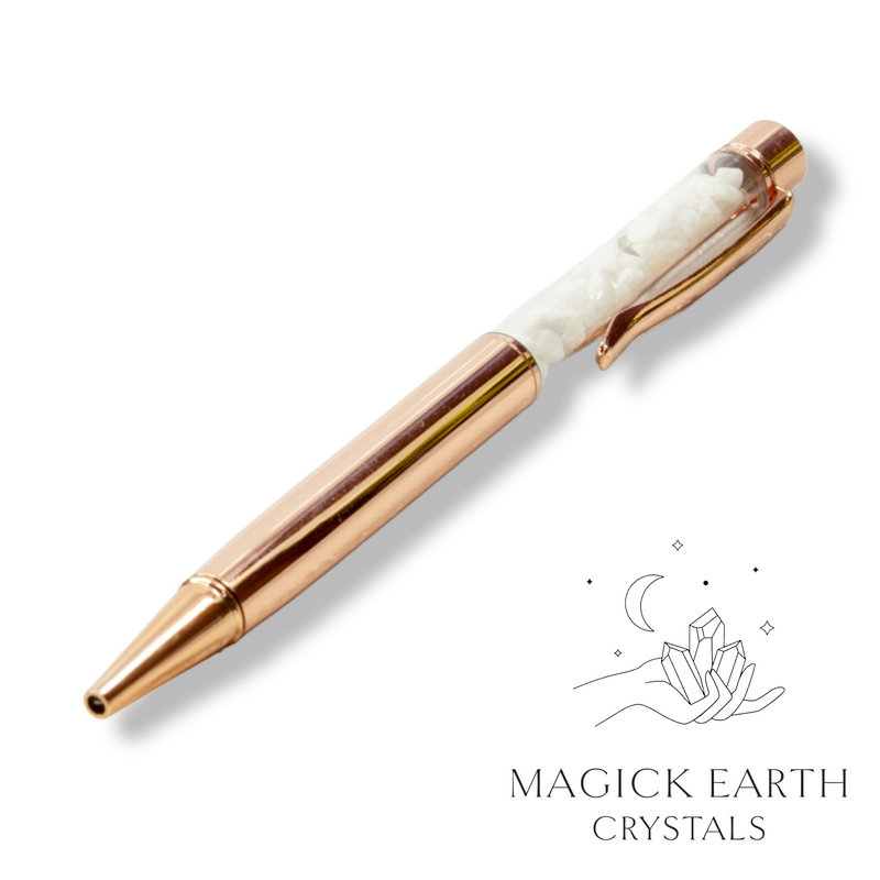 White Jade Crystal Gemstone Chip Pens with Bright Rose Gold Finish