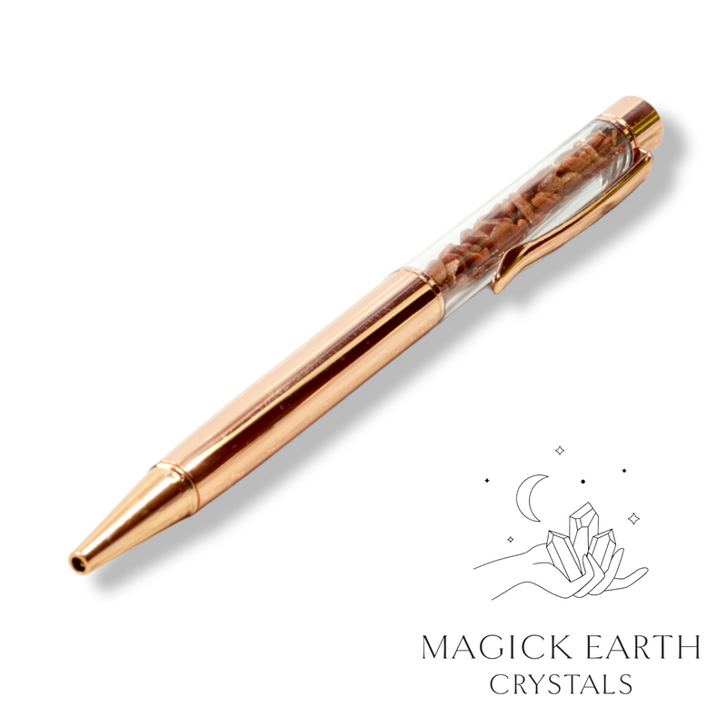 Goldstone Crystal Gemstone Chip Pens Bright  Rose Gold Finish