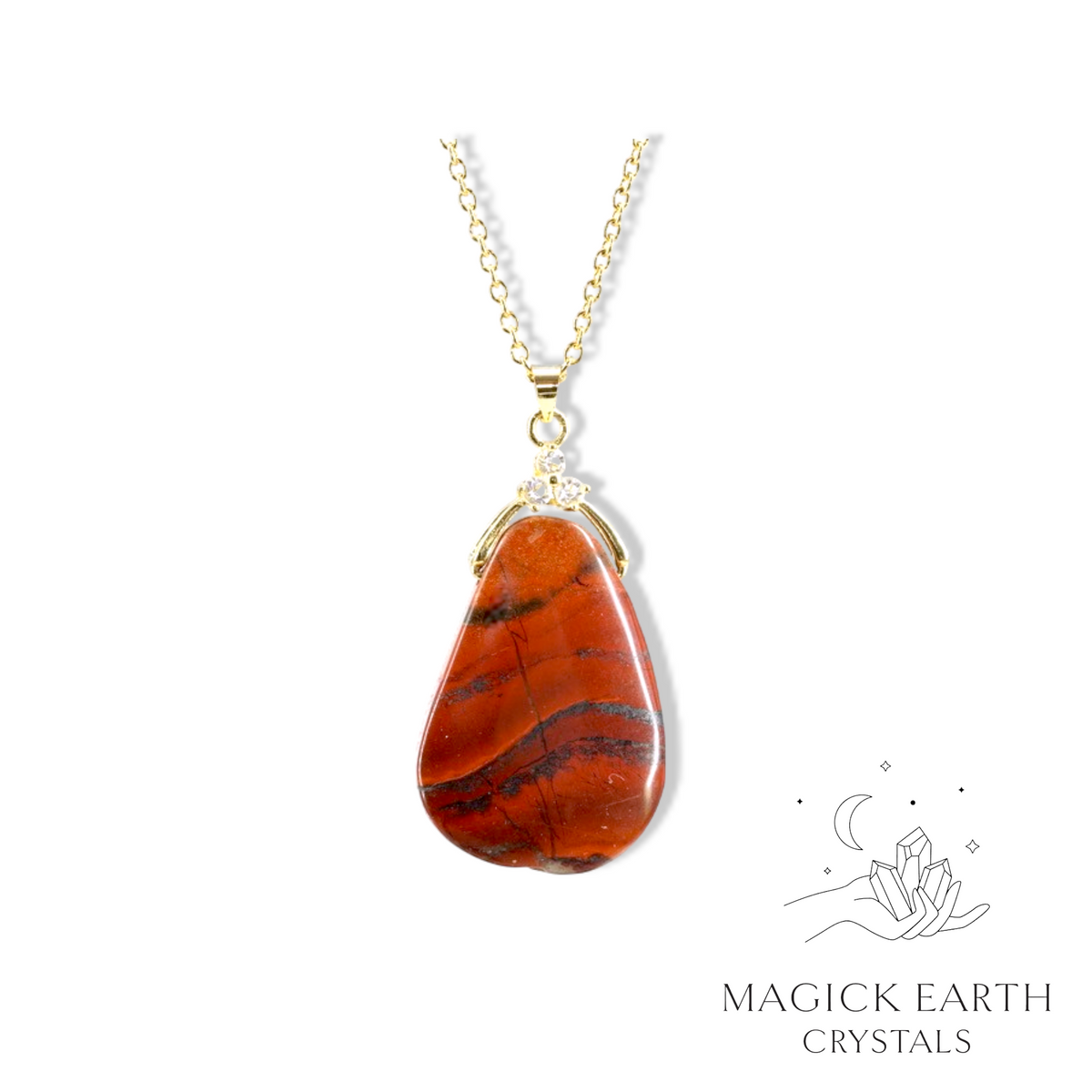 Red Jasper teardrop pendant with cubic zirconia bail and gold finish