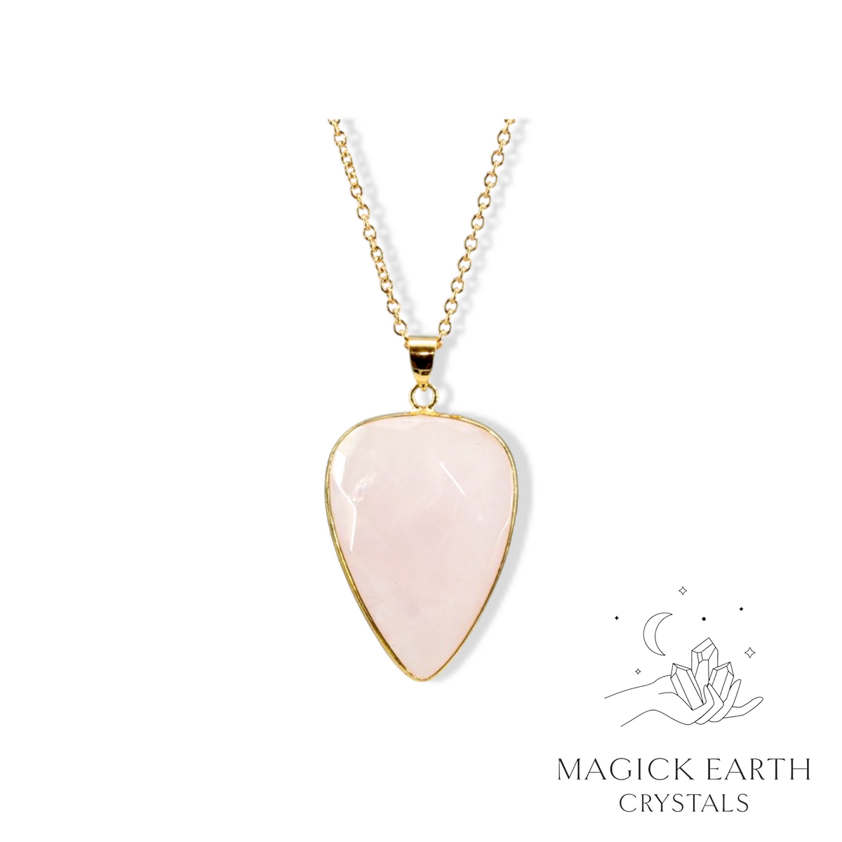 Rose Quartz faceted pendant with gold edging and finish