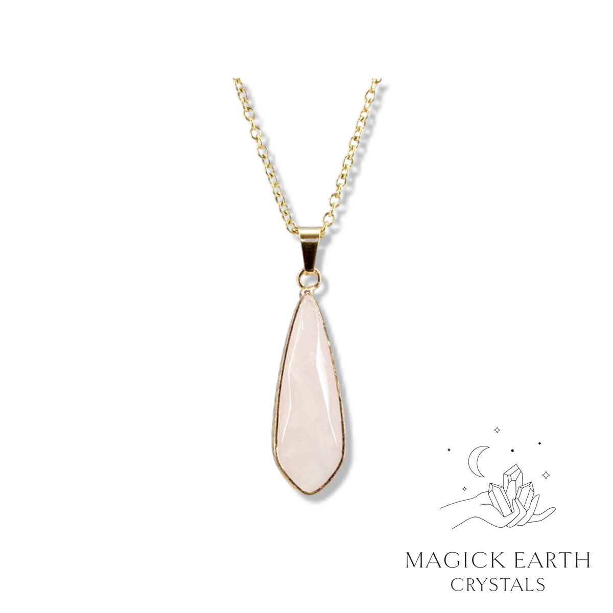 Rose Quartz faceted teardrop pendant with gold edging and finish