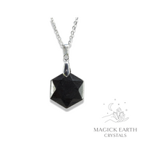 Shungite Crystal Gemstone Hexagonal Shaped Pendant with platinum finish