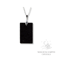 Shungite Crystal Gemstone Rectangle Shaped Pendant with platinum finish