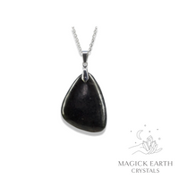 Shungite Crystal Gemstone Triangle Shaped Pendant with platinum finish