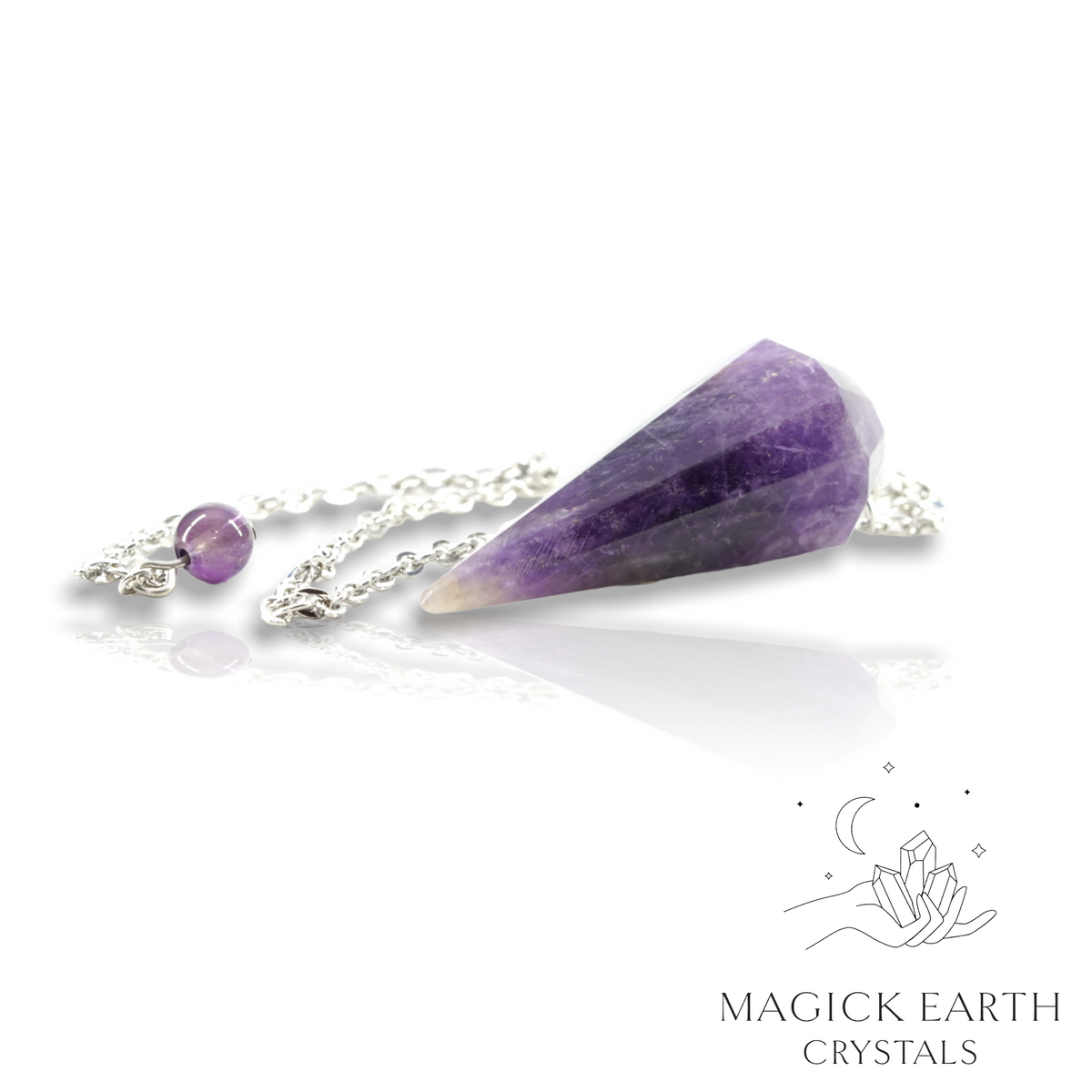 Amethyst Pendulum Large Cone Shape Crystal Gemstone Platinum Findings