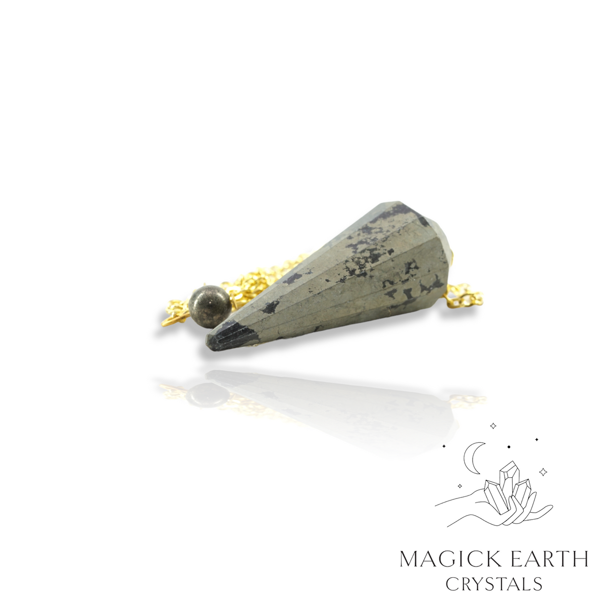 Iron Pyrite Cone Shaped Crystal Gemstone Pendulum 