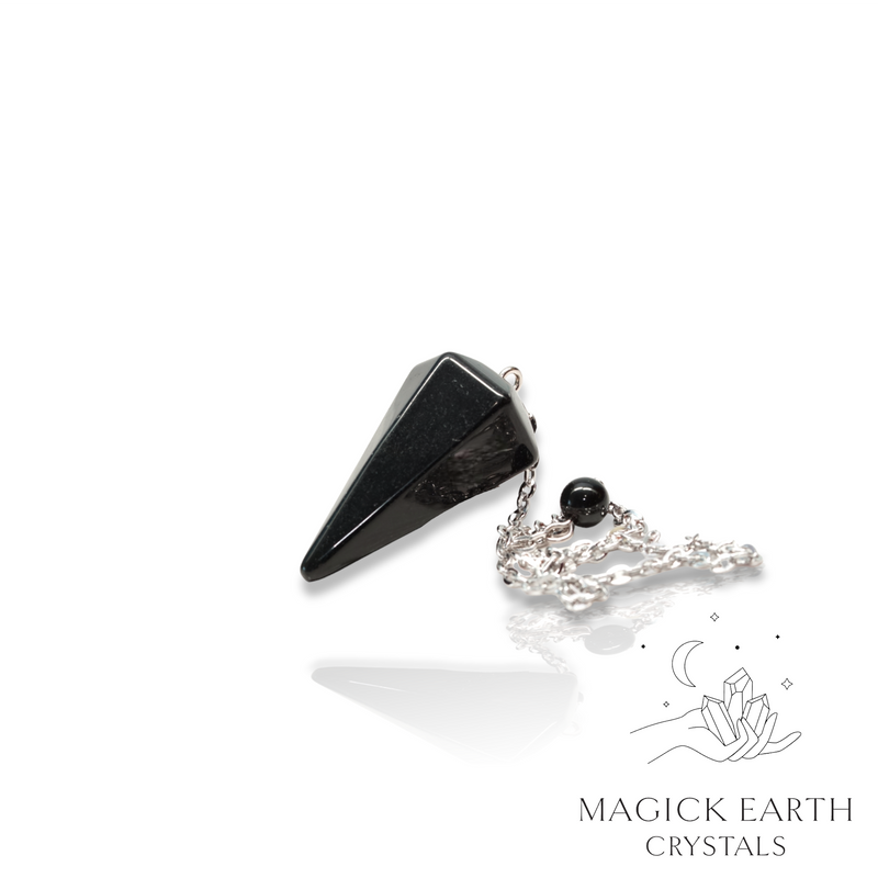 Obsidian Large Cone Shaped Crystal Gemstone Pendulum With Platinum Finish