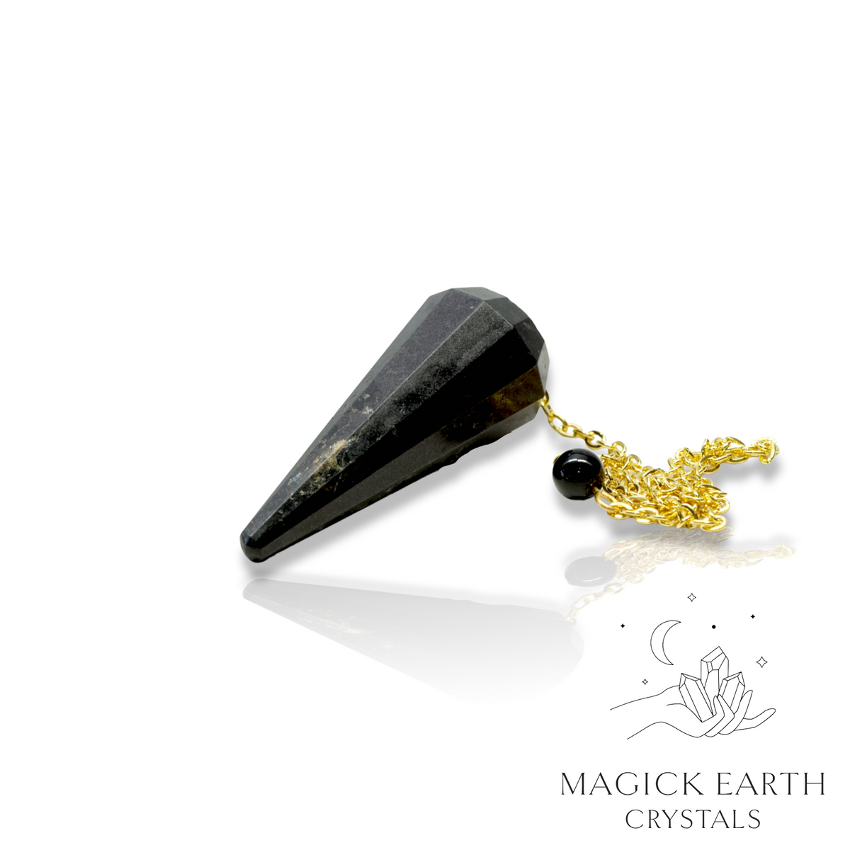 Obsidian Large Cone Shaped Crystal Gemstone Pendulum With Gold Finish