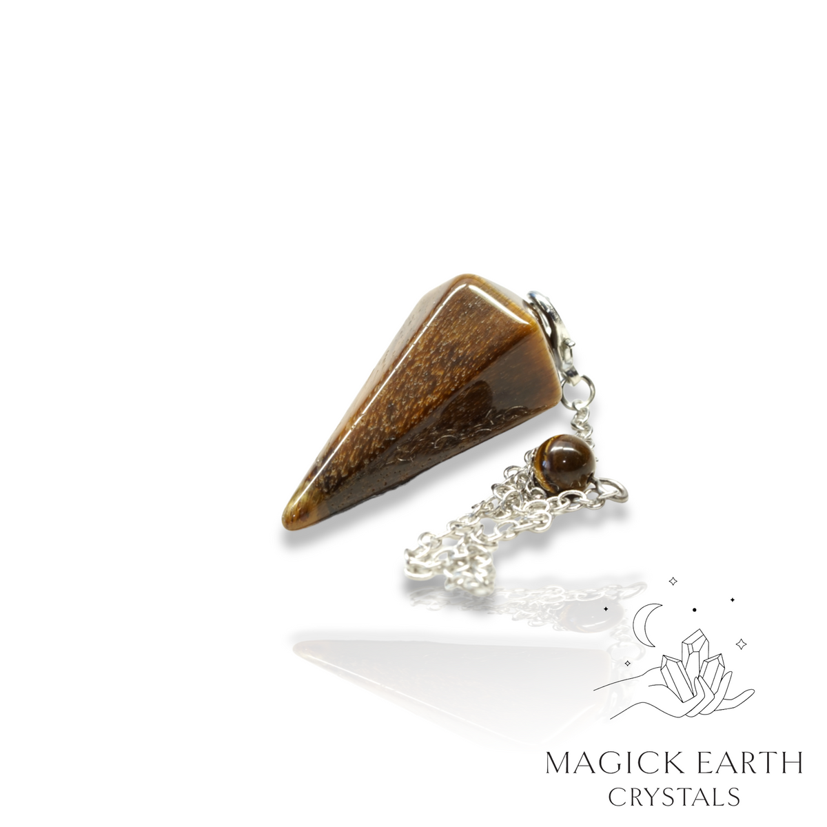 Tiger Eye Large Cone Shaped Crystal Gemstone Pendulum With Platinum Finish