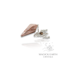 Rhodonite Cone Shaped Crystal Pendulum With Platinum Finish