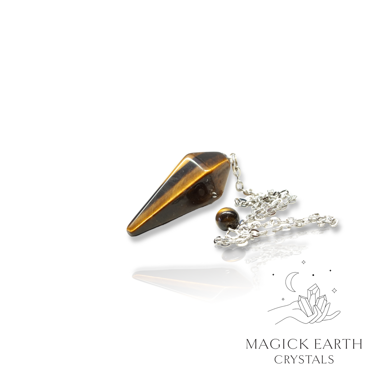 Tiger Eye Cone Shaped Crystal Gemstone Pendulum With Platinum Finish