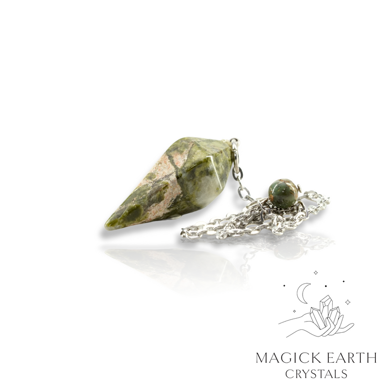 Unakite Cone Shaped Crystal Gemstone Pendulum