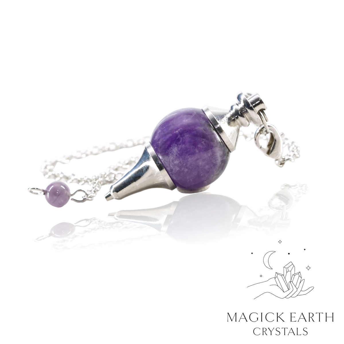 Amethyst Pendulum Sphere with Platinum Finish Crystal Gemstone