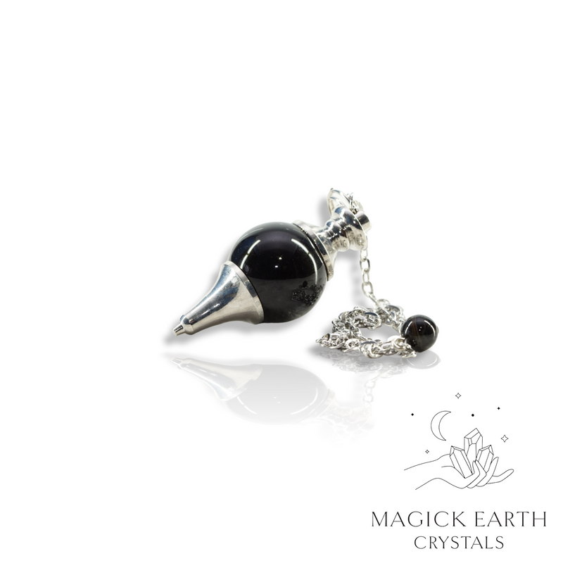 Black Agate Sphere Shaped Crystal Gemstone Pendulum