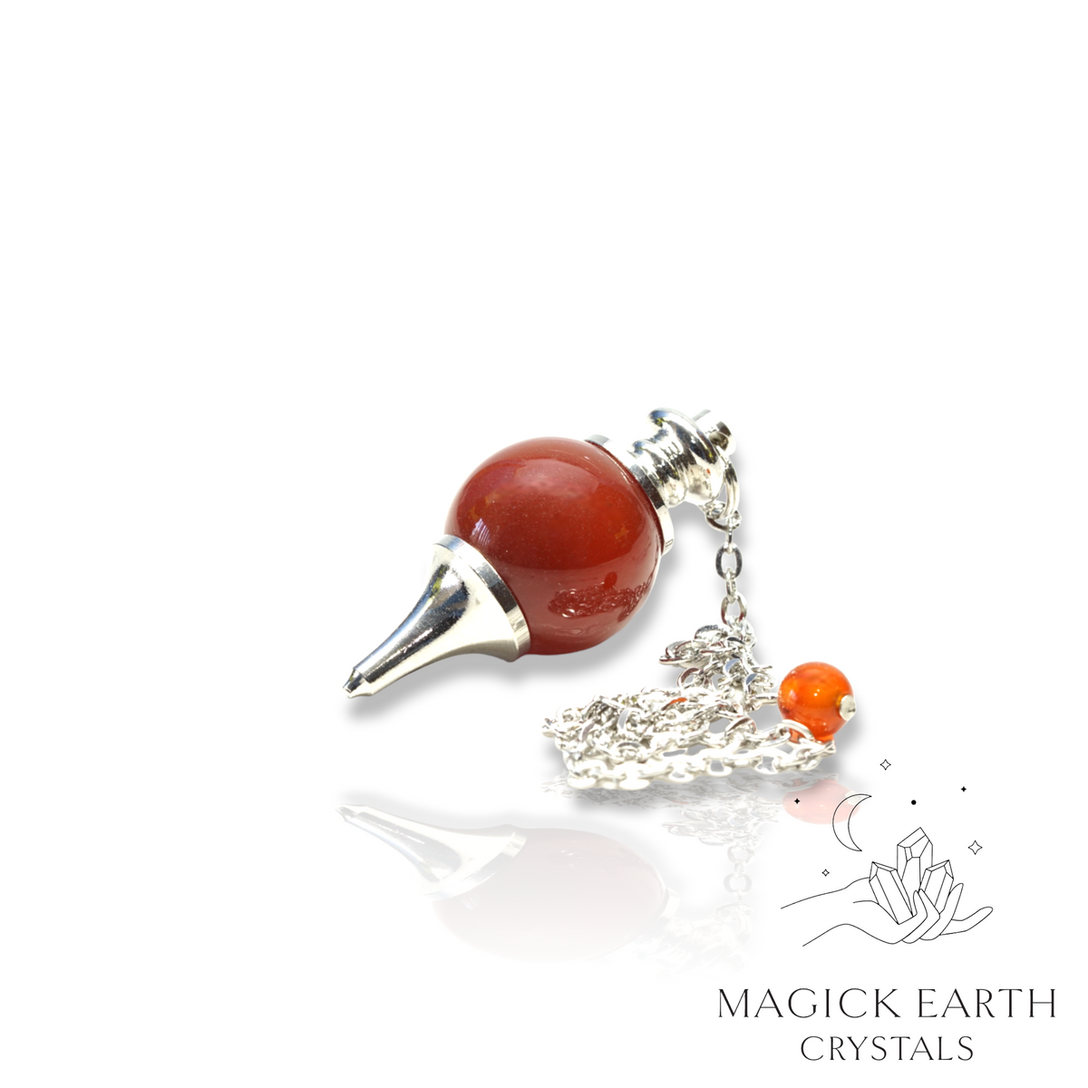 Carnelian Crystal Gemstone Sphere Shaped Pendulum Platinum Finish