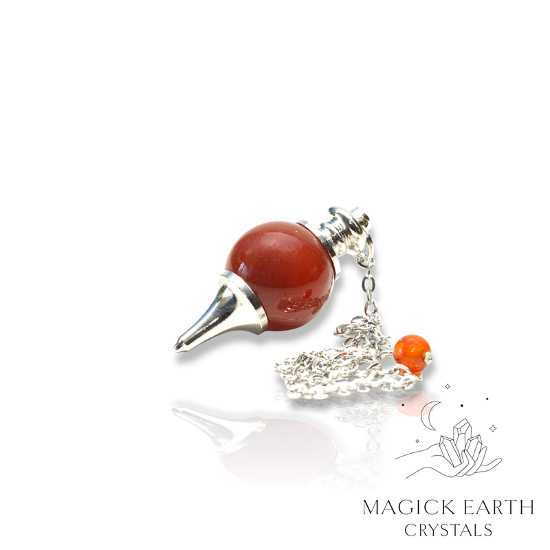 Carnelian Crystal Gemstone Sphere Shaped Pendulum Platinum Finish