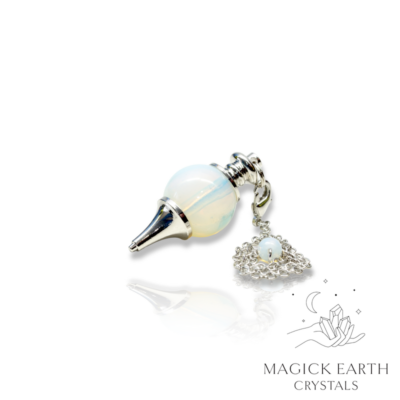 Opalite Sphere Shaped Crystal Pendulum With Platinum Finish