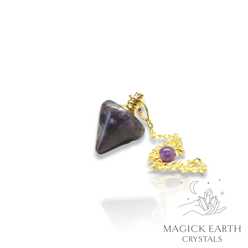  Amethyst Flat Cone Shaped Crystal Pendulum With Gold Finish