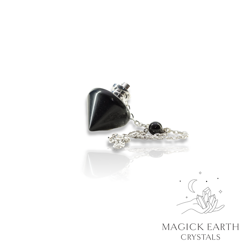 Obsidian Flat Top Triangle Shaped Crystal Pendulum With Platinum Finish