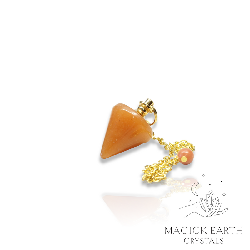 Aventurine Red Flat Cone Shaped Crystal Gemstone Pendulum With Gold Finish