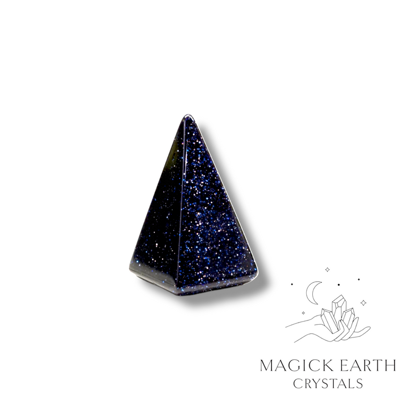 Blue Goldstone Crystal Gemstone Tiny Pyramid