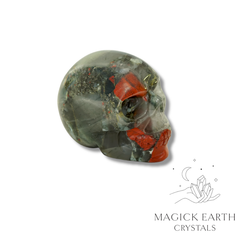 Bloodstone D Crystal Gemstone Carved Skull Left View