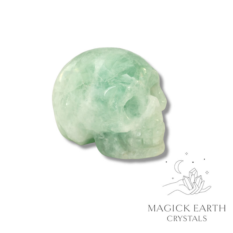 Fluorite Crystal Gemstone Carved Skull Left View