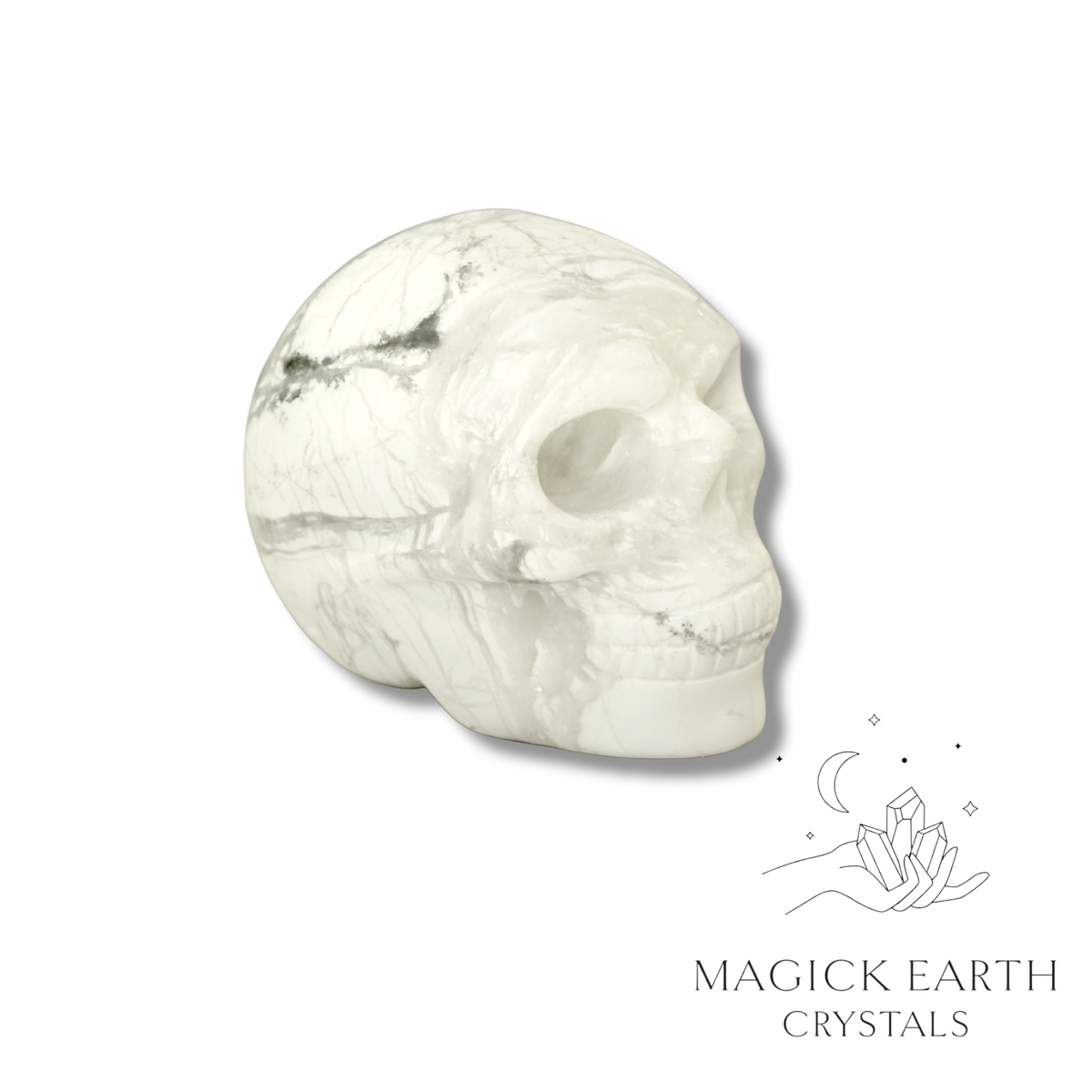 Howlite Crystal Gemstone Carved Skull Left View