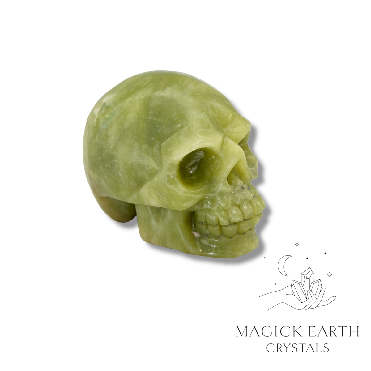 Lemon Jade Crystal Gemstone Carved Skull Left View