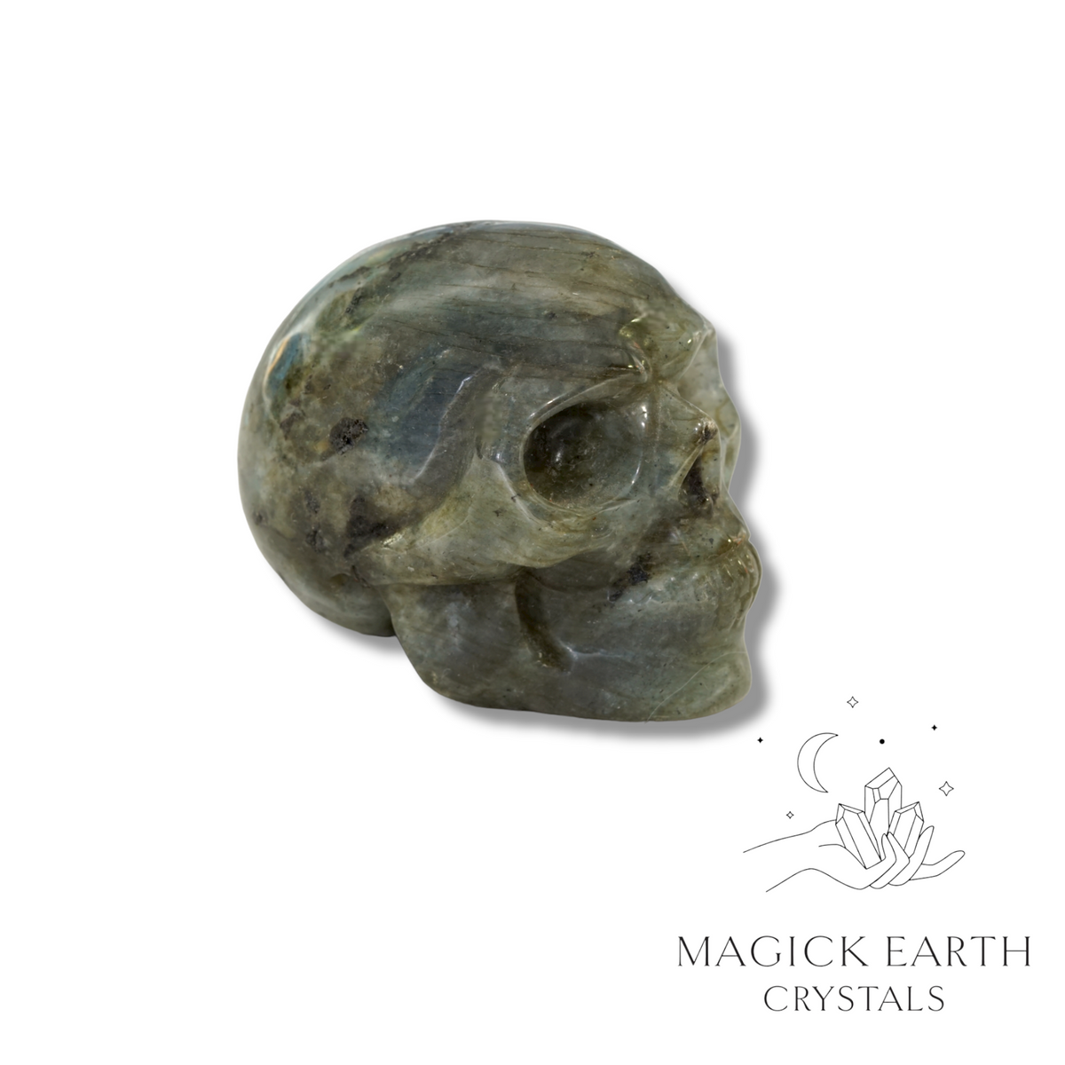 Labradorite Crystal Gemstone Carved Skull Left View