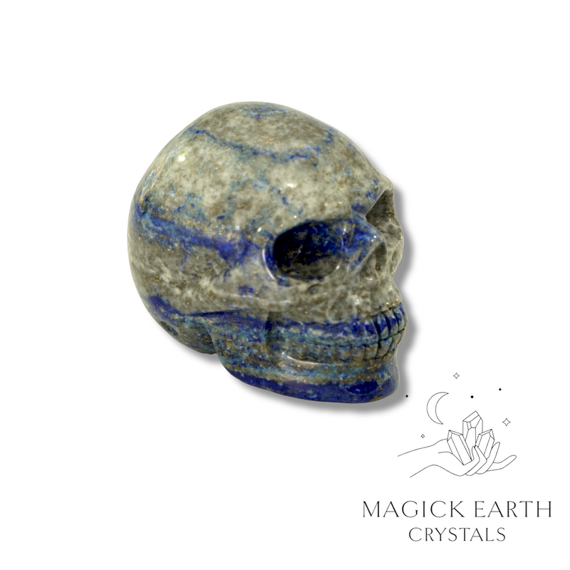 Lapis Lazuli Crystal Gemstone Carved Skull Left View