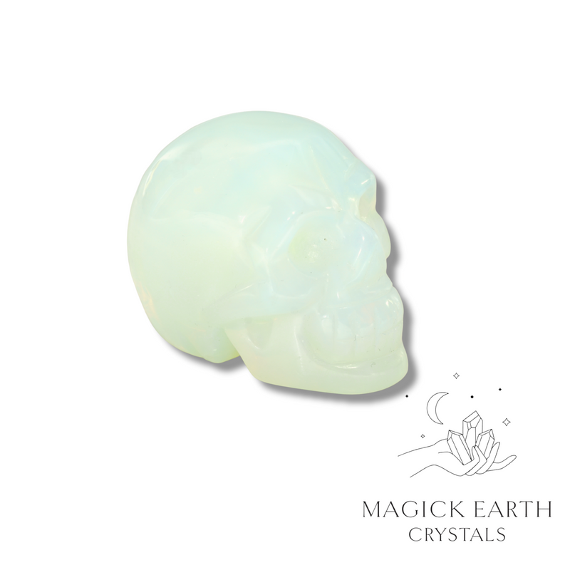 Opalite Crystal Gemstone Carved Skull Left View