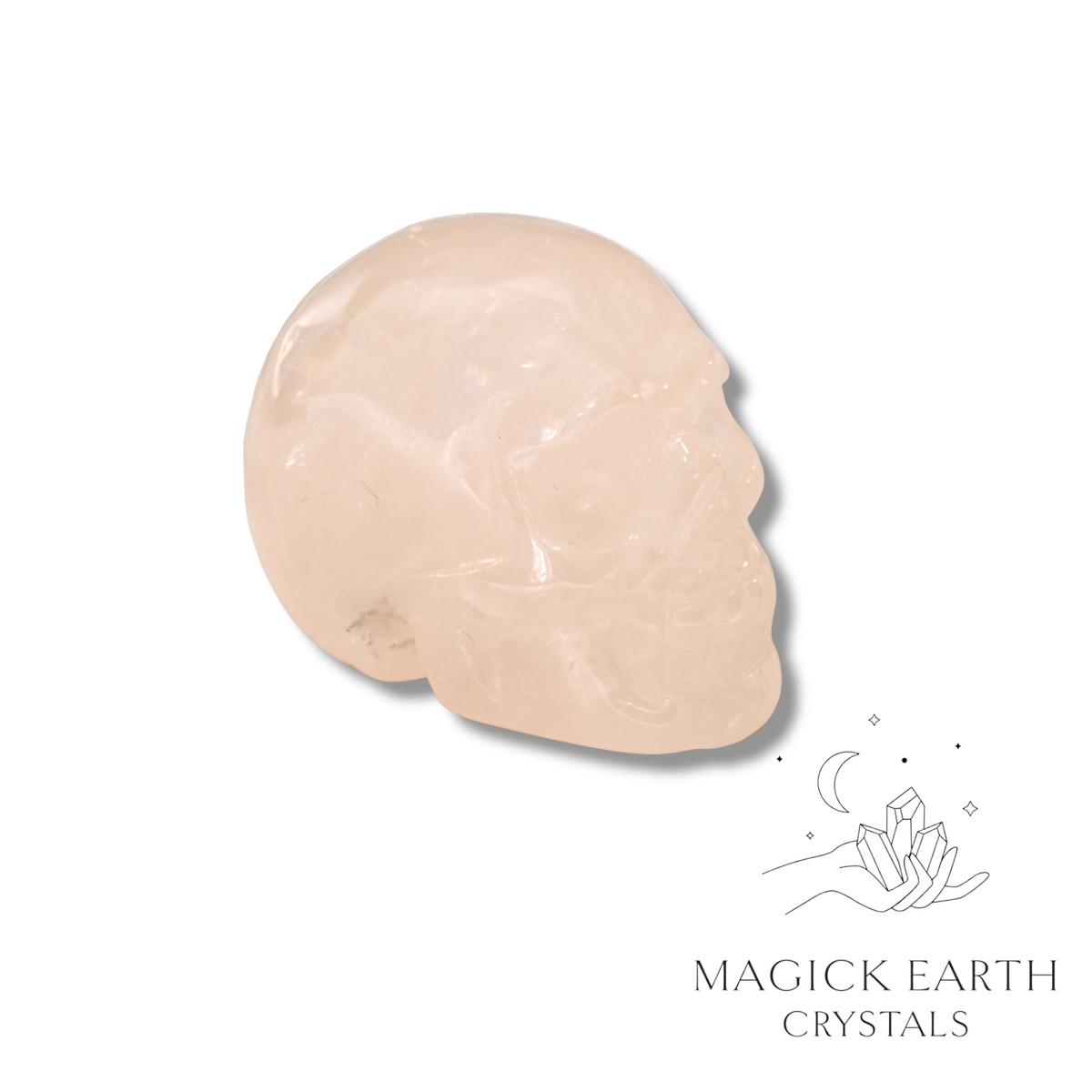 Rose Quartz Crystal Gemstone Carved Skull Left View