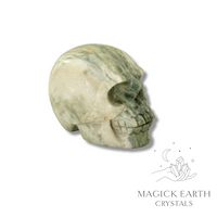 Silver Leaf Jasper Crystal Gemstone Carved Skull Left View