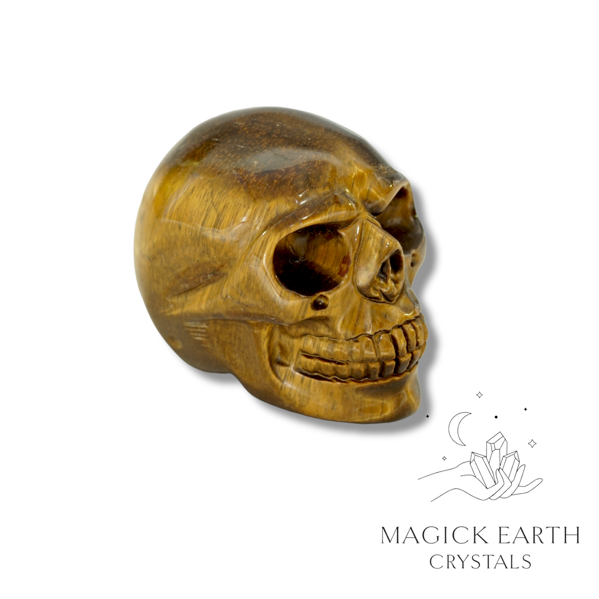 Tiger Eye Crystal Gemstone Carved Skull Left Side