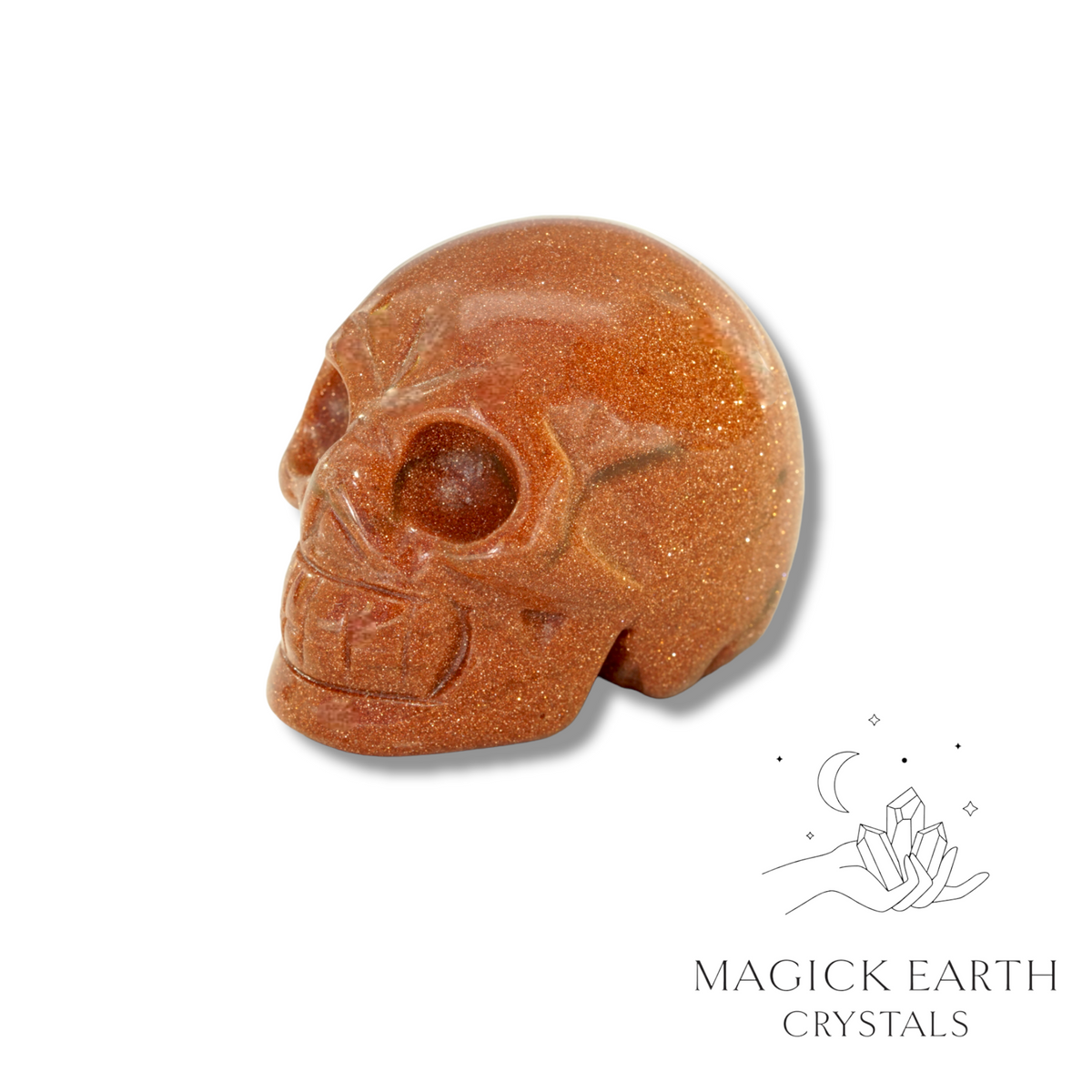 Goldstone Crystal Gemstone Carved Skull Right View