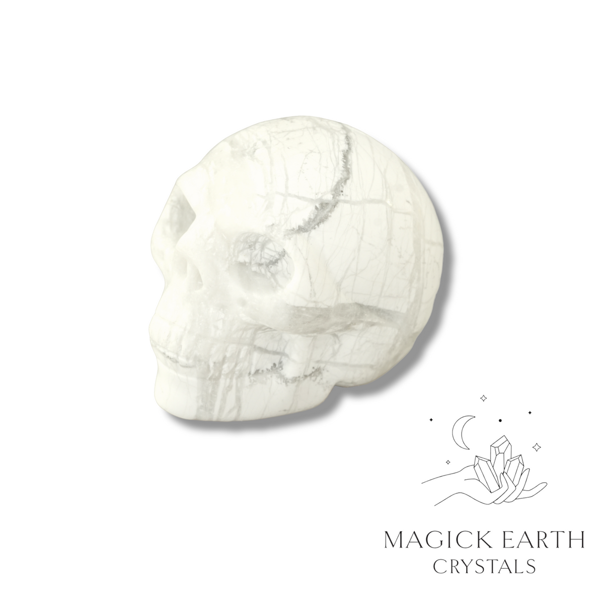 Howlite Crystal Gemstone Carved Skull Right View