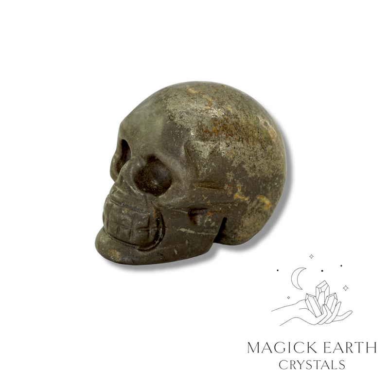 Iron Pyrite Crystal Gemstone Carved Skull Right View