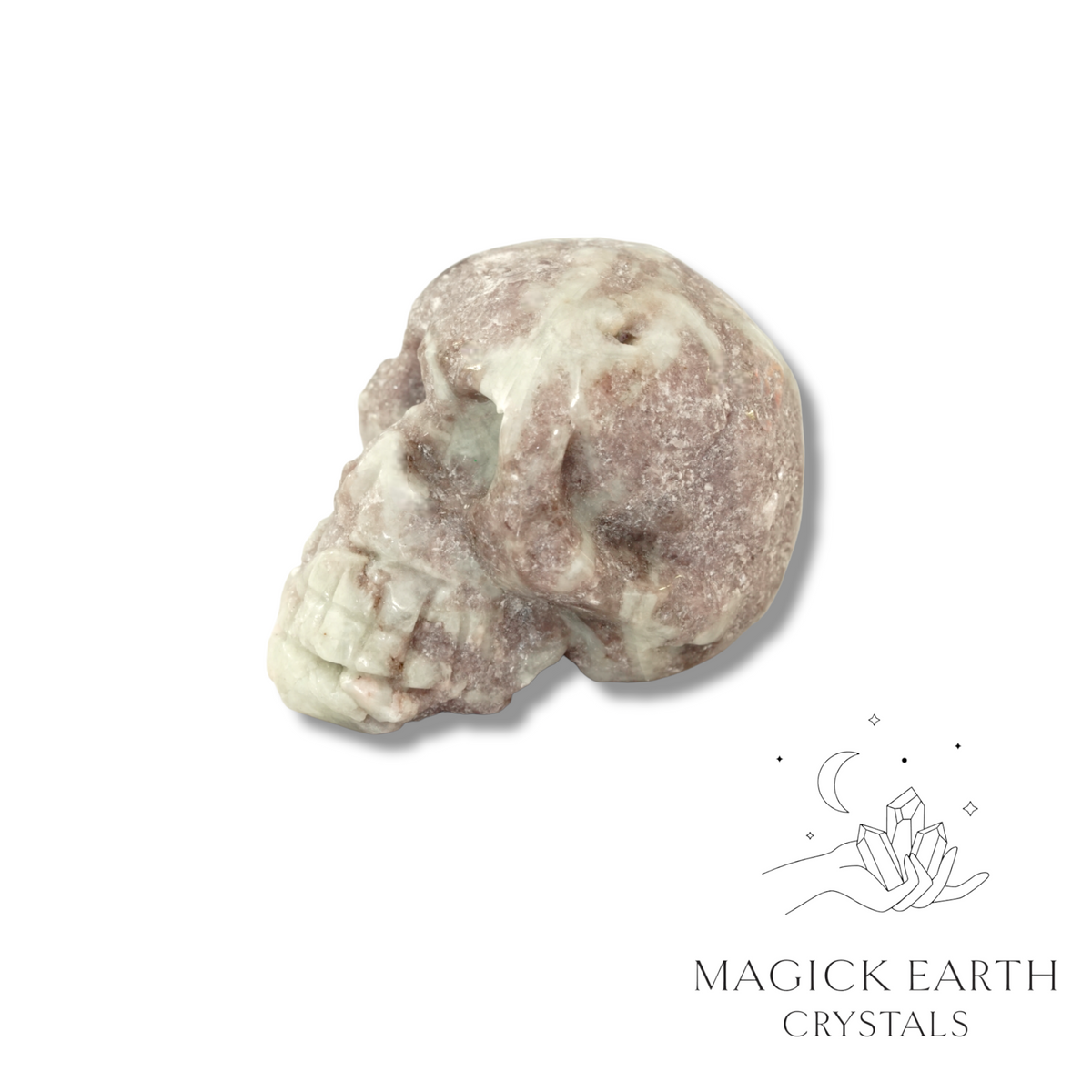 Lepidolite Crystal Gemstone Carved Skull Right View