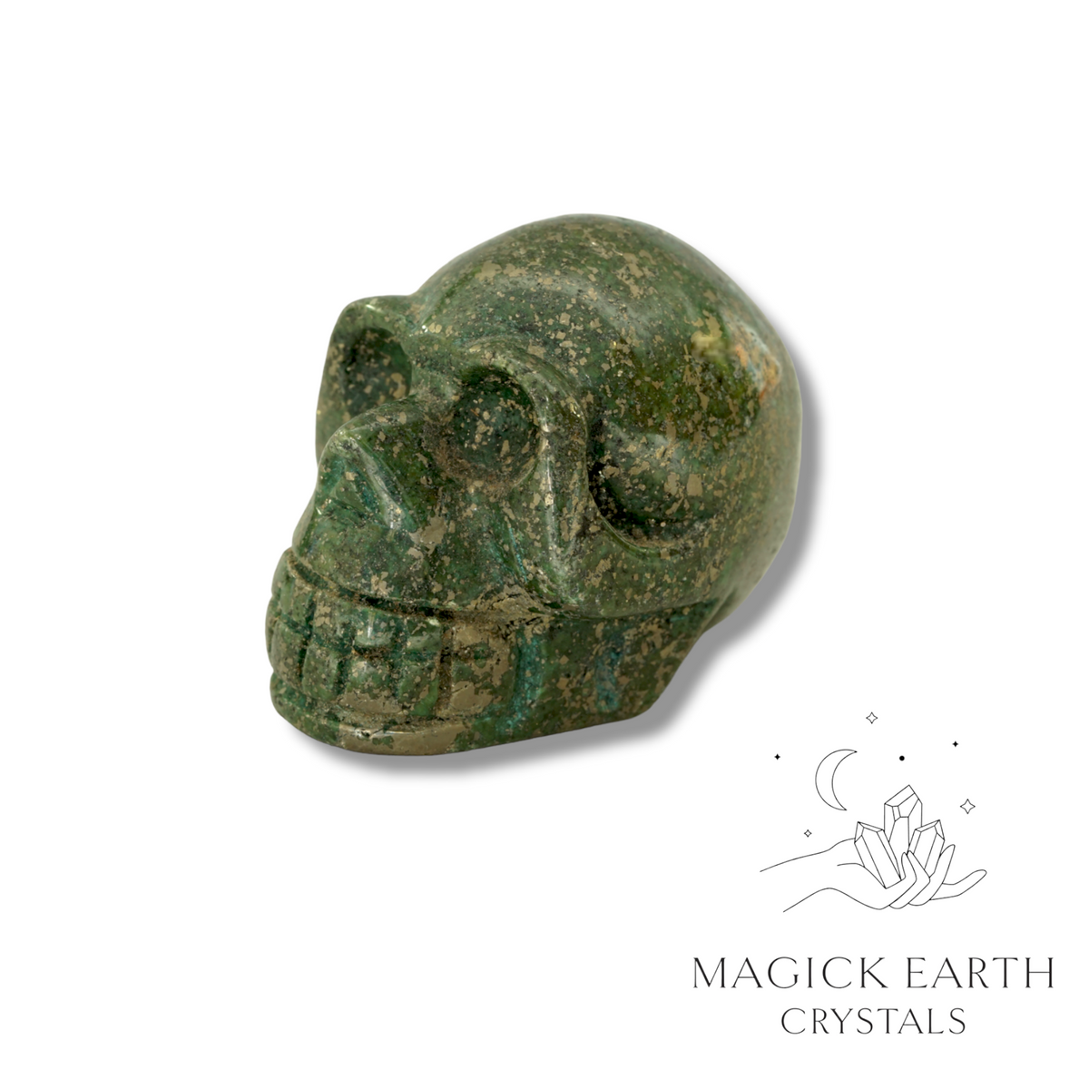 Iron Pyrite (Dyed Green)Crystal Gemstone Carved Skull Right View