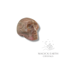 Rhodonite Crystal Gemstone Carved Tiny  Skull Left View