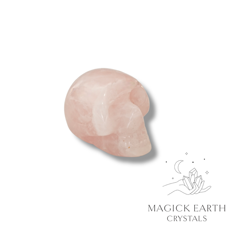 Rose Quartz Crystal Gemstone Carved Tiny  Skull Left View