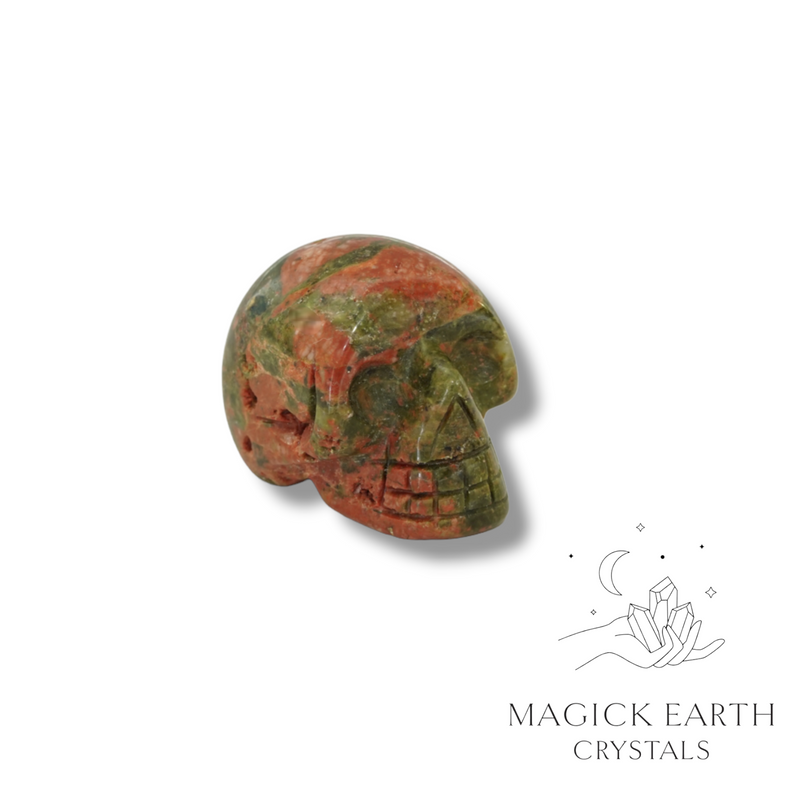 Unakite Crystal Gemstone Carved Tiny  Skull Left View