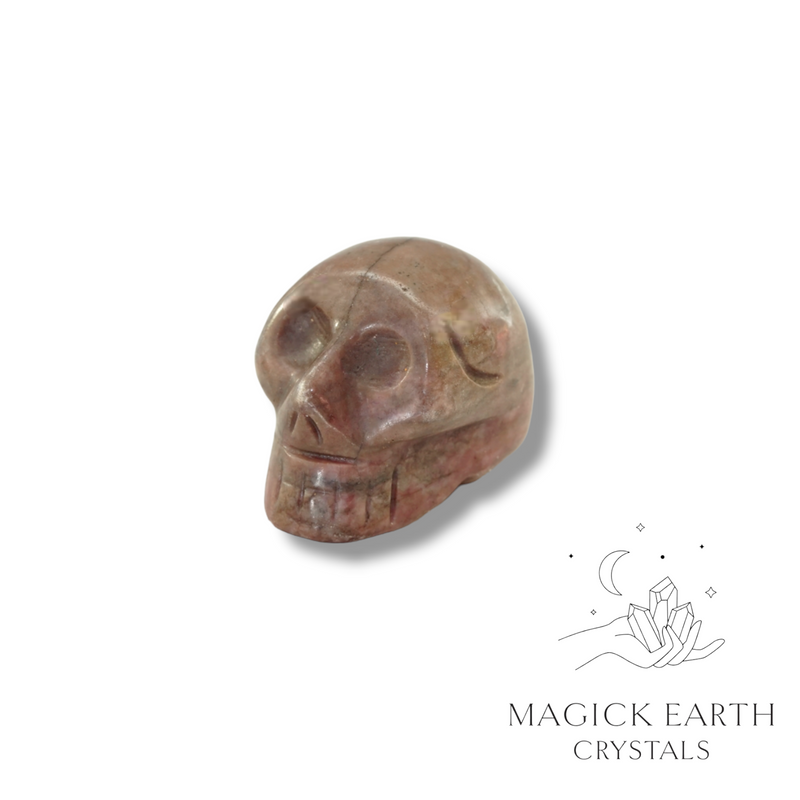 Rhodonite Crystal Gemstone Carved Tiny  Skull Right View