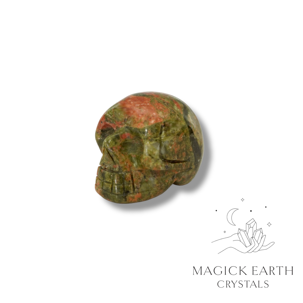 Unakite Crystal Gemstone Carved Tiny  Skull Right View