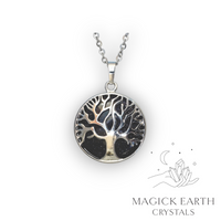 Blue Goldstone Tree of Life Pendant with Platinum Finish Front View